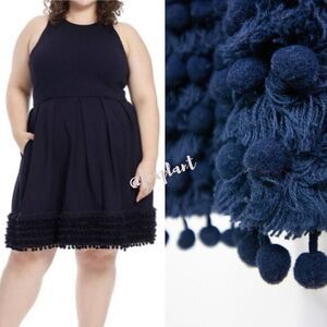 NEW Hutch Anthropologie navy blue‎ sleeveless dress with pompom, XL